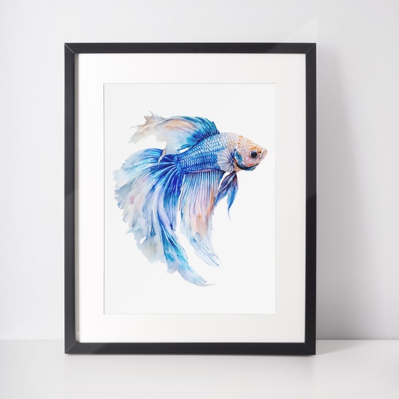 Watercolor Betta Fish Wall Art Illustration Print Poster Unframed - Picture 2 of 5